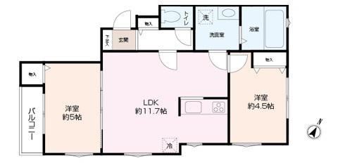 グラトゥーイト(2LDK/1階)の間取り写真
