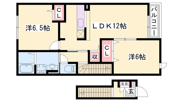 ドルフ・アカネA(2LDK/2階)の間取り写真