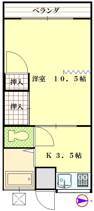 コーポひこい(1DK/2階)の間取り写真
