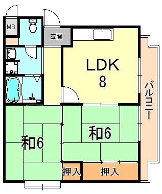 パレス五色山(2LDK/2階)の間取り写真