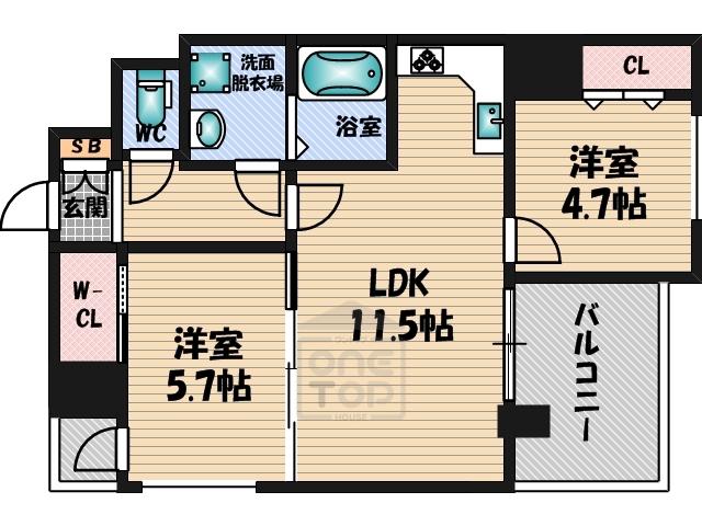 ノルデンハイム江坂アドバンス(2LDK/15階)の間取り写真