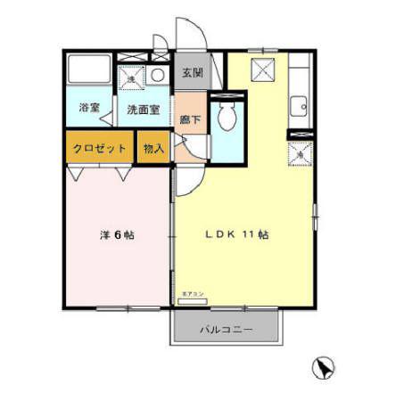 オーパス I・II(1LDK/1階)の間取り写真