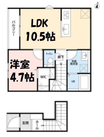 リーブルファイン吉川保(1LDK/2階)の間取り写真