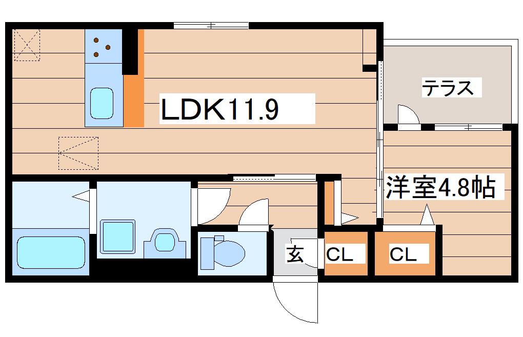 ブリックス北仙台(1LDK/1階)の間取り写真