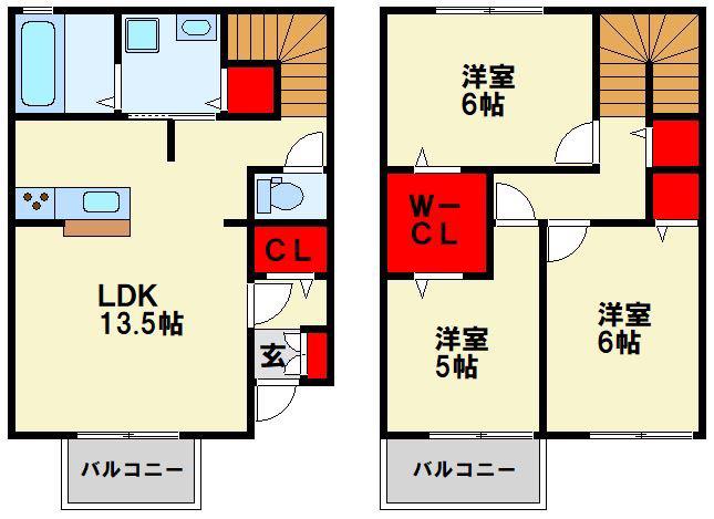 シャンテ清田(3LDK/1階)の間取り写真