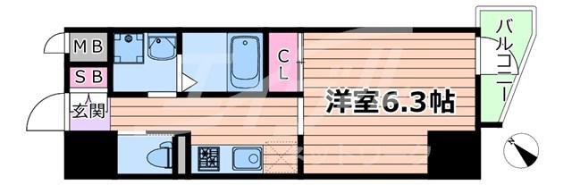 レシオス桜ノ宮THE FIRST(1K/9階)の間取り写真