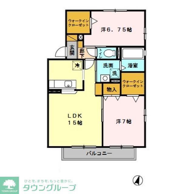ハーヴェストヒルズD棟(2LDK/2階)の間取り写真