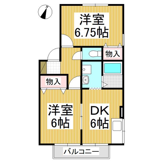 ハイカムールカキザキB棟(2DK/2階)の間取り写真
