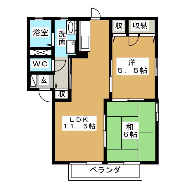 エスポワール今泉 B(2LDK/2階)の間取り写真