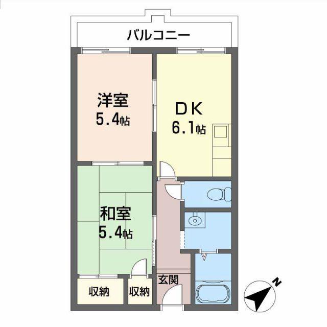 グリーンファンタン(2DK/2階)の間取り写真