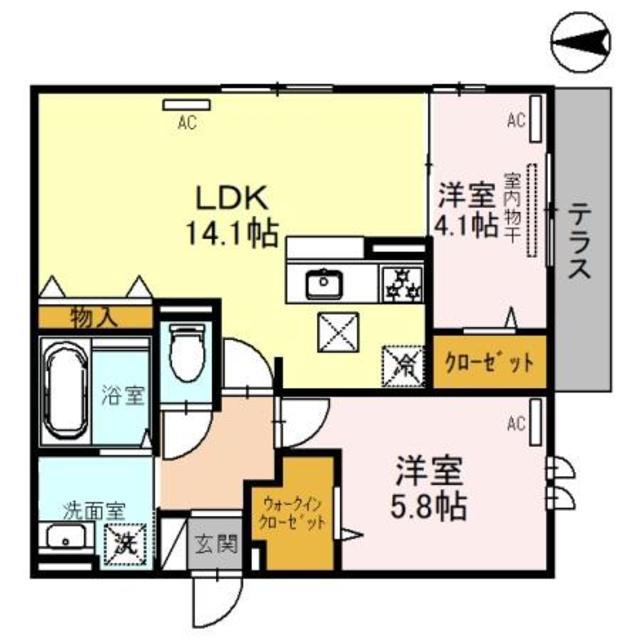 エスポワール加美正覚寺(2LDK/1階)の間取り写真