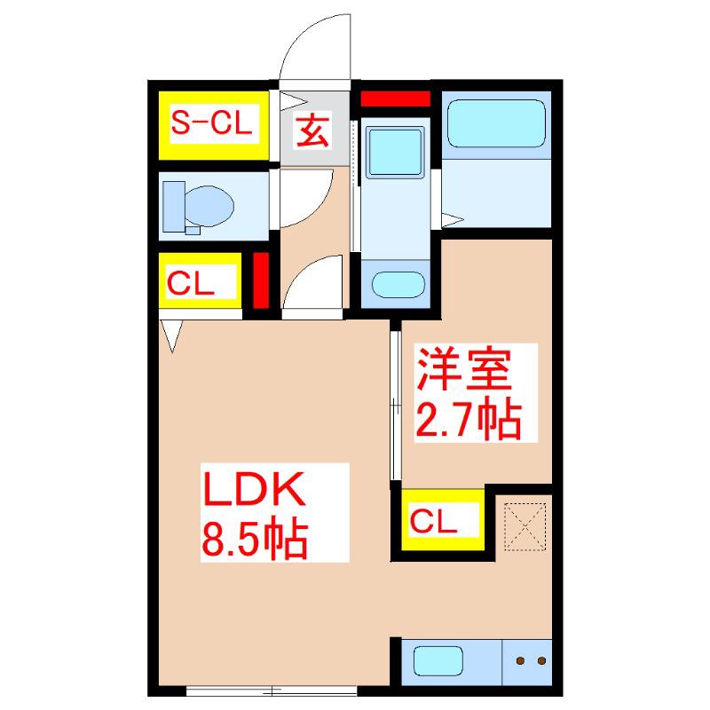COCORU(1LDK/3階)の間取り写真