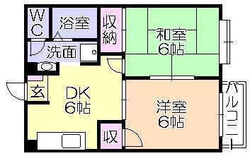リベルテ吉田(2DK/2階)の間取り写真