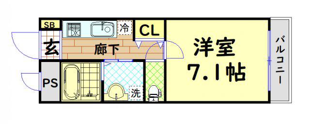 スワンズ難波パークビュー(1K/9階)の間取り写真
