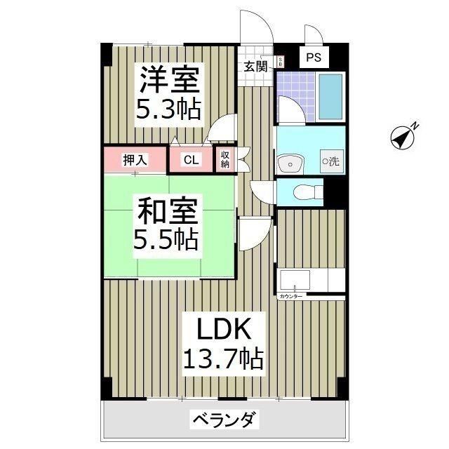 オーチャード(2DK/1階)の間取り写真