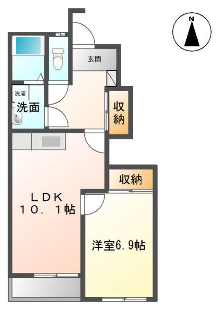 エルヴェ南小向B(1LDK/1階)の間取り写真