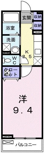 プラシード手柄II(1K/2階)の間取り写真