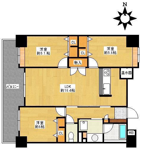 アクセス姪浜エスタ(3LDK/2階)の間取り写真