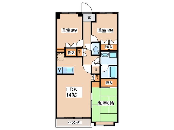 厚木・コアラマンション(3LDK/3階)の間取り写真