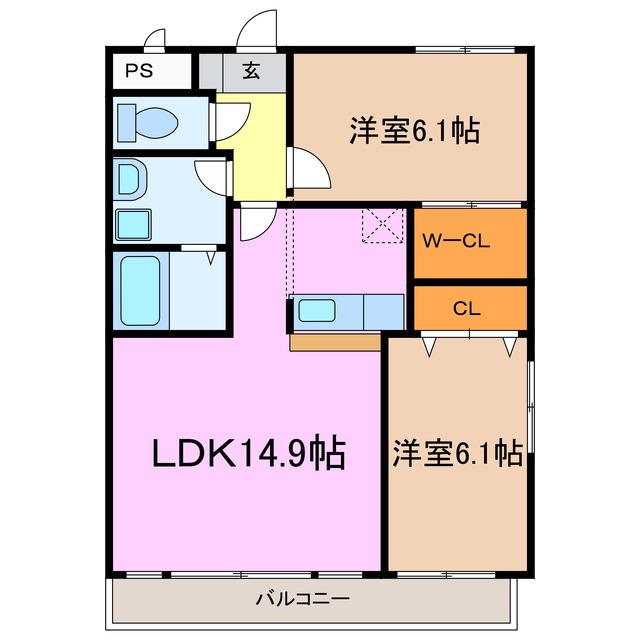 エスタシオン(2LDK/2階)の間取り写真