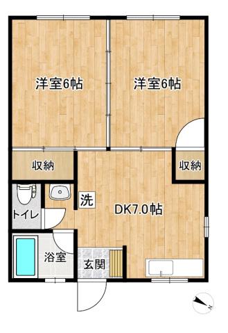 煉瓦の館 弐番街(2DK/2階)の間取り写真