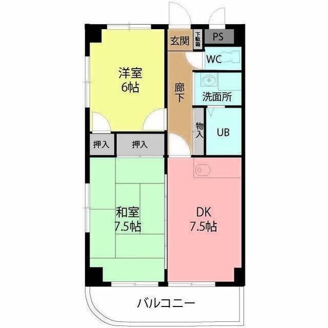 アーバンコア堀之内(2DK/3階)の間取り写真