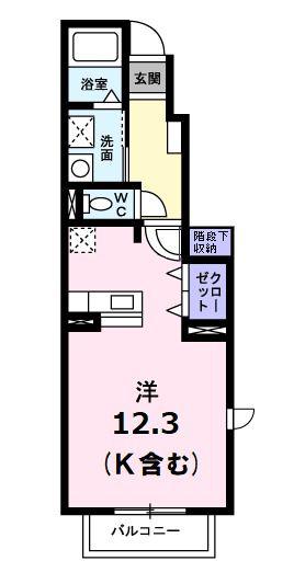 フォンテーヌB(ワンルーム/1階)の間取り写真