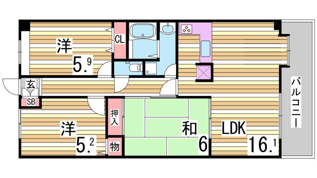 ルナガーデン(3LDK/2階)の間取り写真