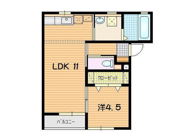 ローヌB棟(1LDK/1階)の間取り写真