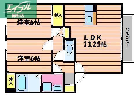 サンビレッジチェリオA棟(2LDK/1階)の間取り写真
