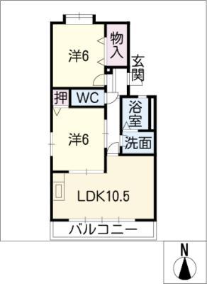 レジデンス A棟(2LDK/1階)の間取り写真