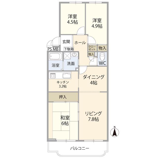 川越グリーンパークE-1号棟(3LDK/5階)の間取り写真
