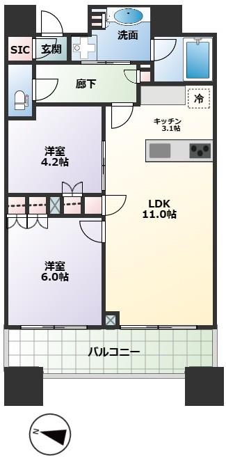 ブリリアタワーズ目黒ノースレジデンス(2LDK/21階)の間取り写真