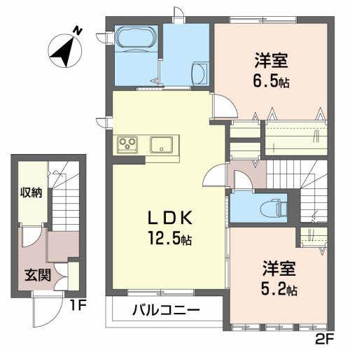 プロヌーブ植田II(2LDK/2階)の間取り写真