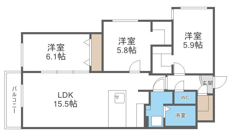RESIDENCE SAPPORO A23(3LDK/2階)の間取り写真