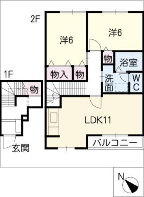 ヴィラ霞(2LDK/2階)の間取り写真
