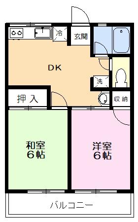シティハイム上の台C(2DK/2階)の間取り写真