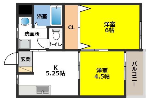 ロイヤルヒルズ南仙北(2DK/2階)の間取り写真