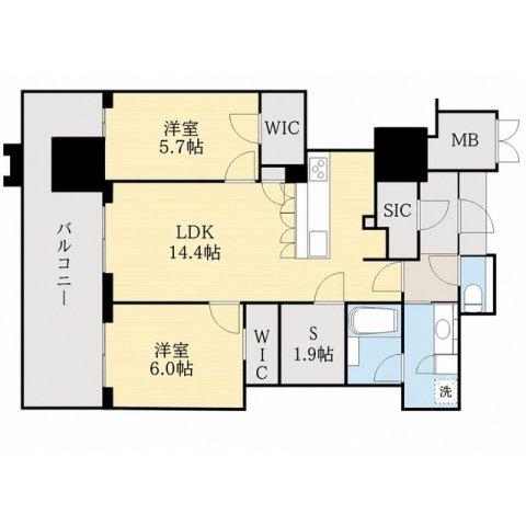 MJR熊本ザ・タワー 1902号(2SLDK/19階)の間取り写真