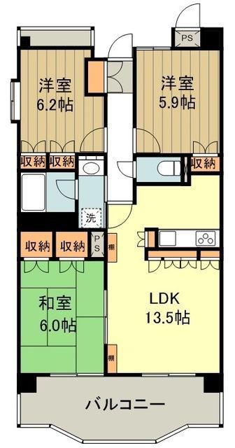 インペリアル花小金井(3LDK/2階)の間取り写真