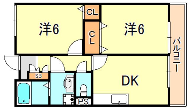 グランシャリオソシア(2DK/2階)の間取り写真