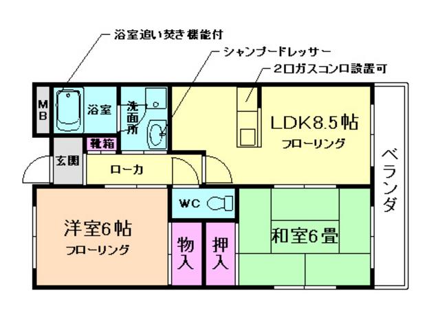 エクセル石橋(2LDK/2階)の間取り写真