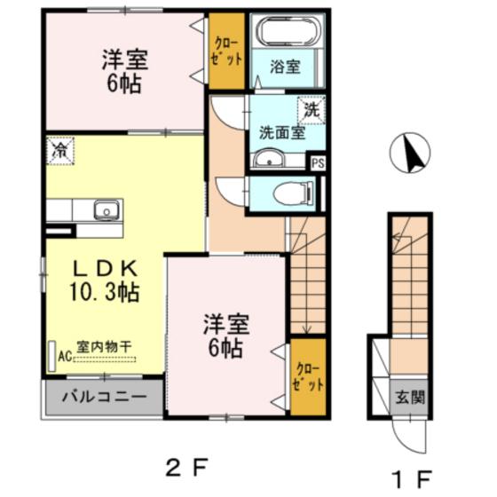 メゾンヴァンベール(2LDK/2階)の間取り写真