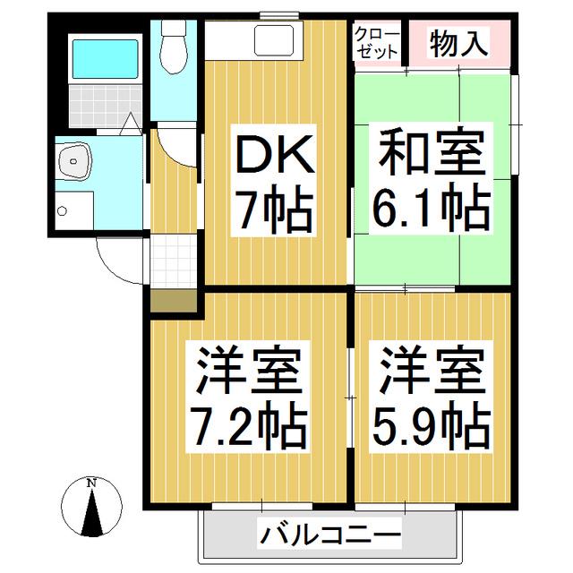 ハイジドルフ B棟(3DK/1階)の間取り写真