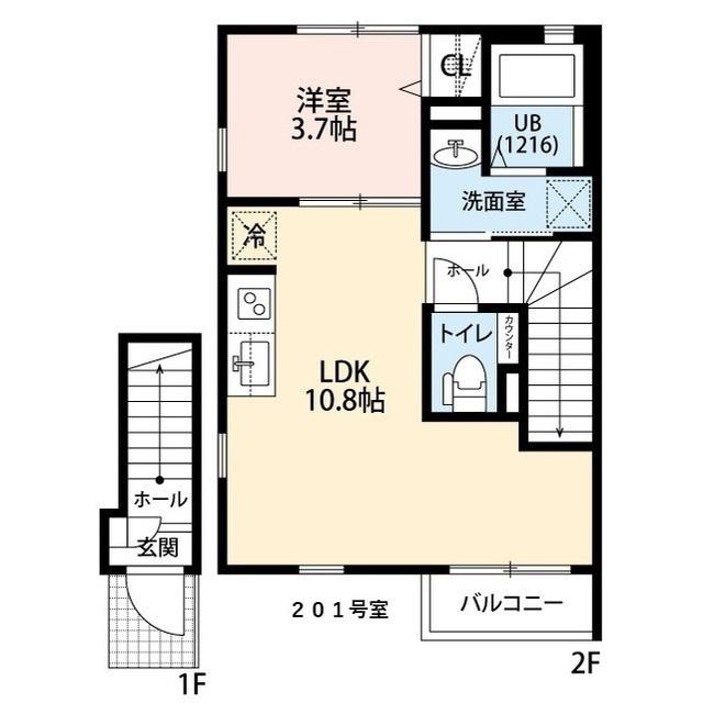 アムール ピュール(1LDK/2階)の間取り写真