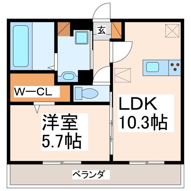 熊本市電健軍線 新水前寺駅前駅 徒歩13分 3階建 築5年(1LDK/2階)の間取り写真