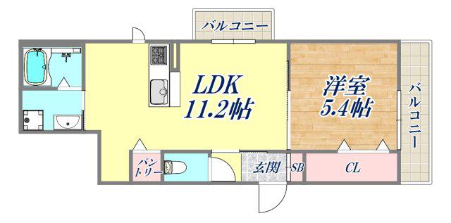 D-ROOM西難波(1LDK/2階)の間取り写真