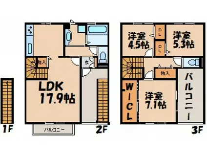 カサフロールA(3LDK/2階)の間取り写真