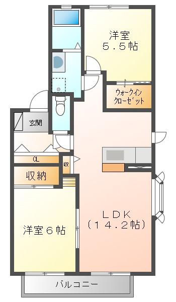 ST.MARINERS CRADLE A棟(2LDK/2階)の間取り写真