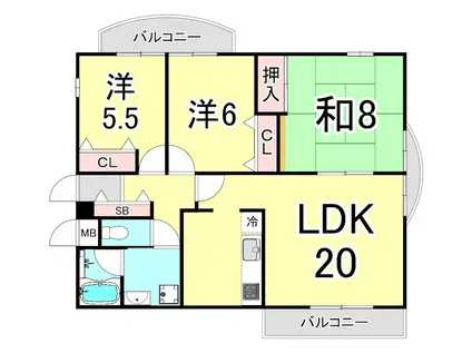 メゾンドール夙川台(3LDK/2階)の間取り写真